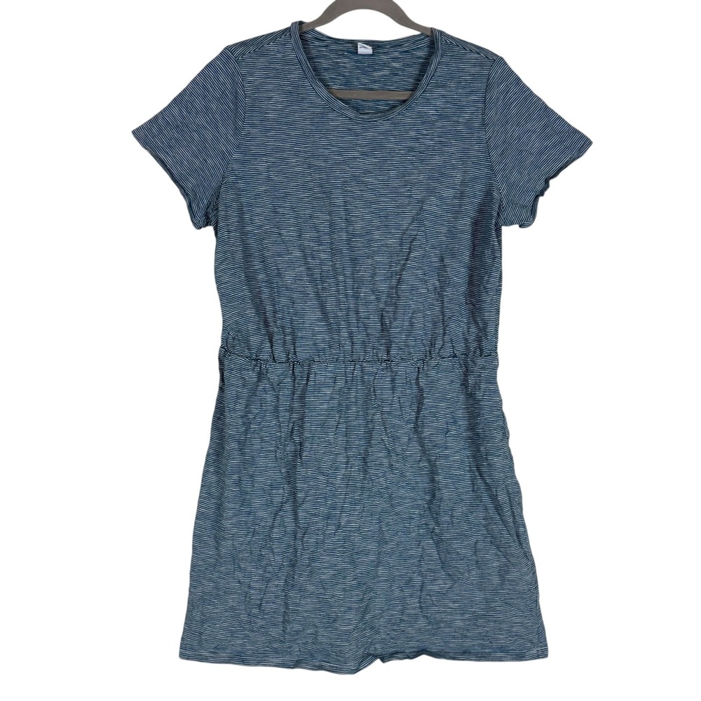 Old Navy Dress Womens XL Blue Stripe T-Shirt Short Sleeve Elastic Waist Casual